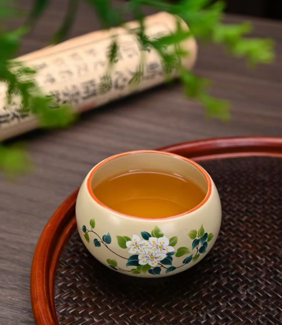 新式陶瓷山茶花罗汉杯家用会客茶杯