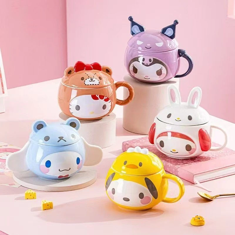 三丽鸥陶瓷马克杯HelloKitty可爱卡通杯子库洛米带盖喝水