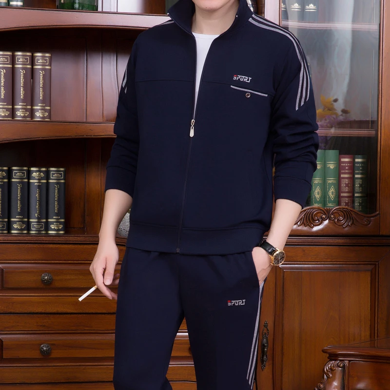 爸爸运动套装春秋季爆款长袖外套翻领休闲运动服中老年男装两件套