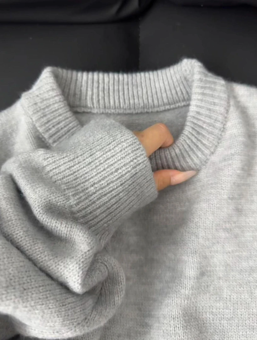 【加厚面料】浅灰色针织衫毛衣男女同款高级感内搭打底衫宽松慵懒风