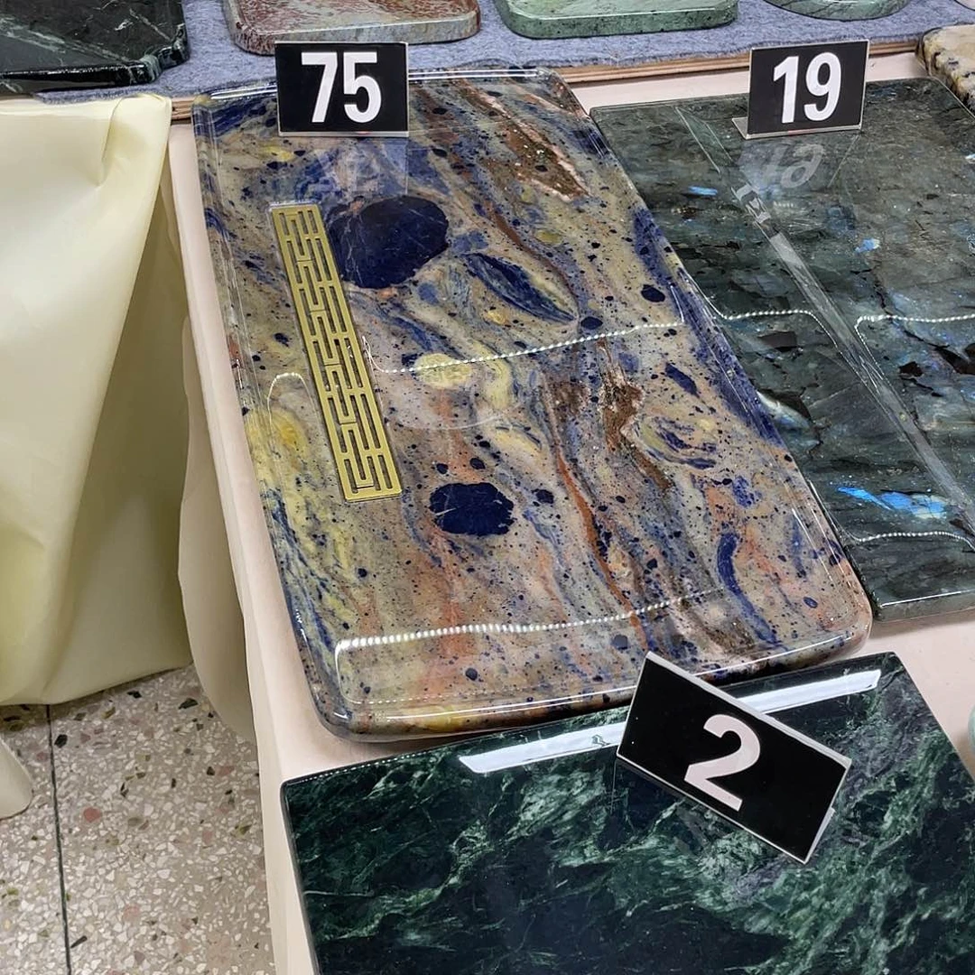 时***转天然奢石景泰蓝茶盘60*30