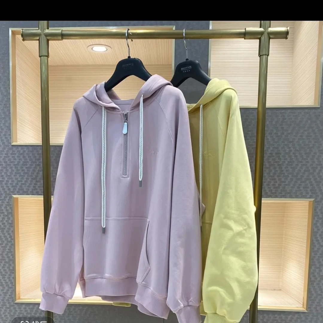 黄色宽松半拉链连帽长袖卫衣秋季新款时尚休闲百搭