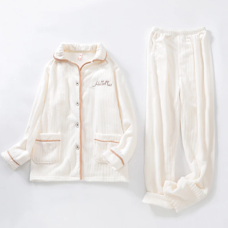 新款睡衣秋冬加厚长袖Baby绒刺绣两件套居家服女款-LH026