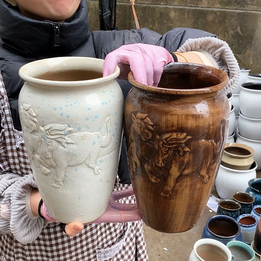 红泥花盆瑕疵口15高25