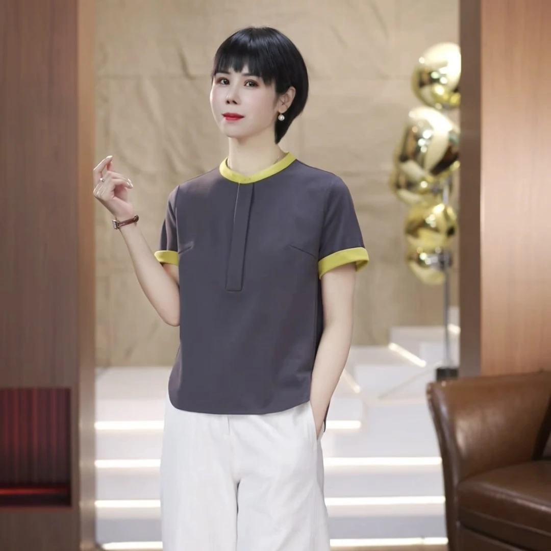 【渲渲推荐】H-F5082春夏季2025新款时尚撞色领口袖口AB配衬衣