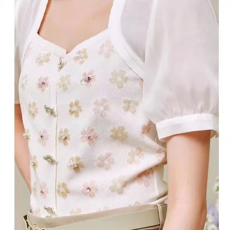 MAXRIENY宫廷复古百搭针织衫夏日温柔甜美小衫上衣时尚碎花夏印花