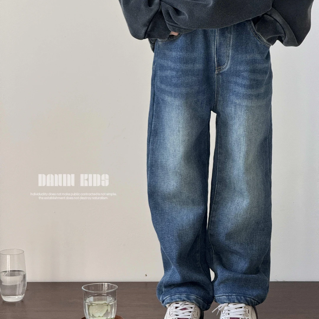 【嗒囜】女童时尚百搭水洗加绒牛仔裤长裤中大童保暖休闲宽松裤子