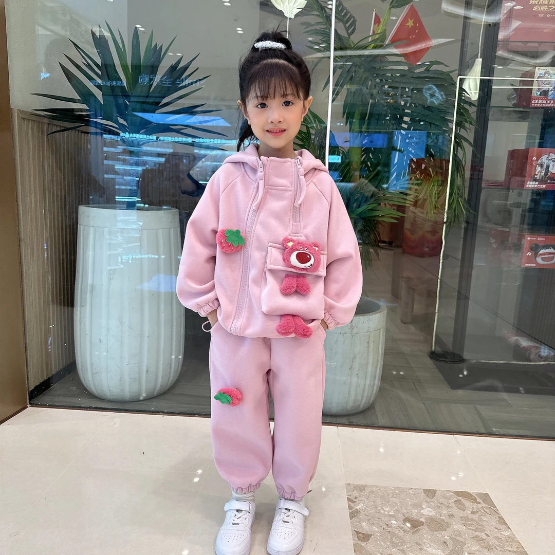 儿童秋冬加绒套装女童休闲外套女宝连帽洋气可爱宝宝运动两件套
