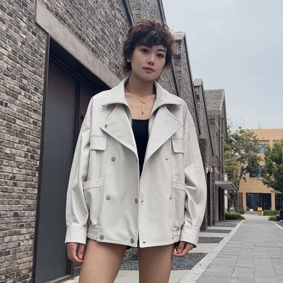 朋克风翻领轻职风学院风常规皮衣短外套休闲春秋百搭