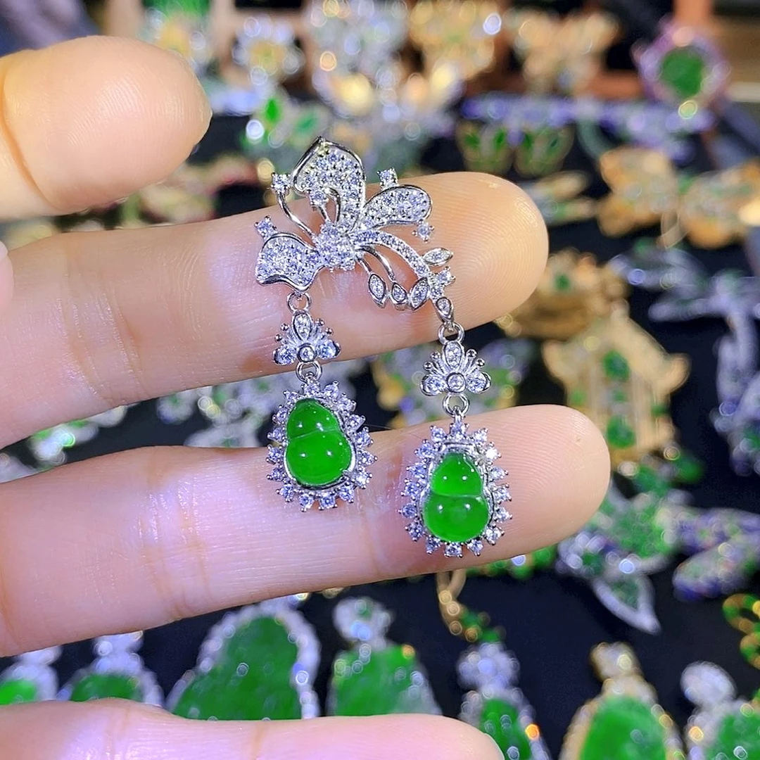 吊坠(不含链)银S925镀金镶嵌翡翠