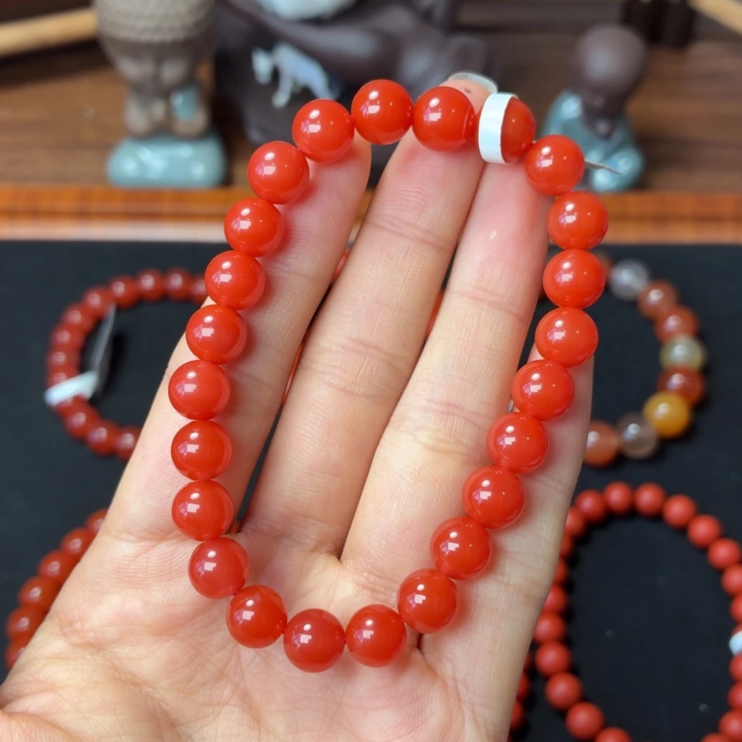 南红玛瑙未镶嵌手串保山原矿南红大陷坝柿子锦卡8+