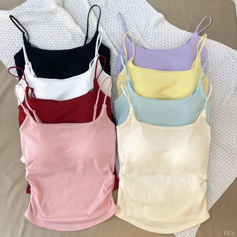 皱褶新款美背性感修身显瘦纯欲多巴胺夏季内搭里外两穿女背心吊带