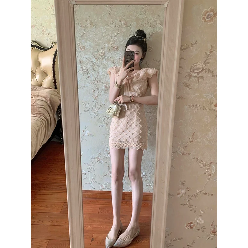 纯欲性感蕾丝连衣裙女装气质无袖修身收腰显瘦包臀短裙子夏季新款