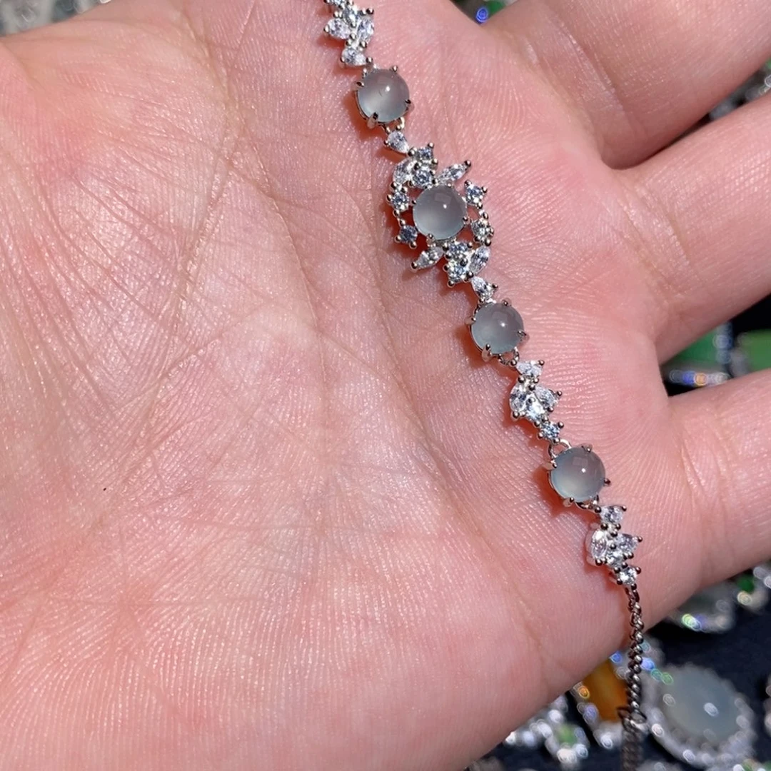 银S925镶嵌手链翡翠jjj kk k l