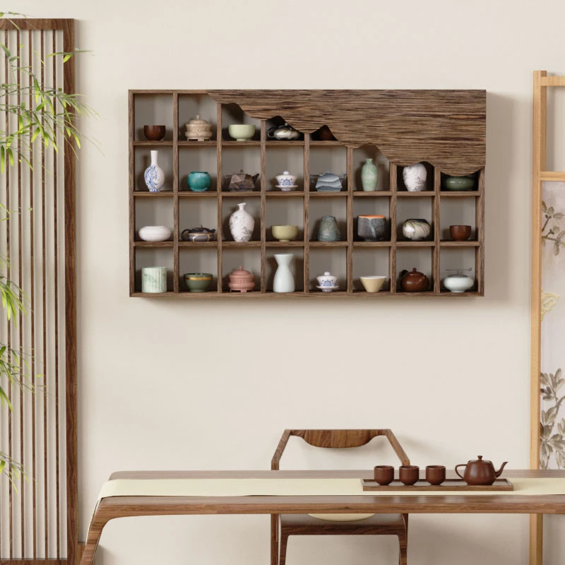 【直播间专享】实木格架紫砂壶搁架收纳架中式挂墙博古架茶杯架多宝