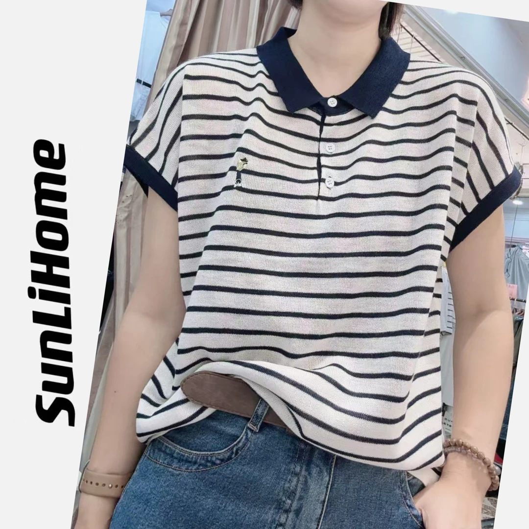 SL-【天丝亚麻】8960#高货天丝亚麻翻领POLO衫条纹半袖～衣长-60
