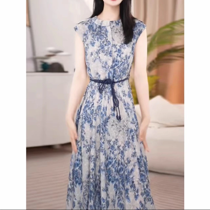 恒源祥彩羊2025夏季新款时尚妈妈装短袖连衣裙中老年女装印花收腰