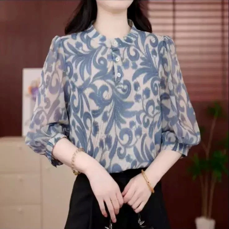 [蓝酿] 新款长袖雪纺衬衫