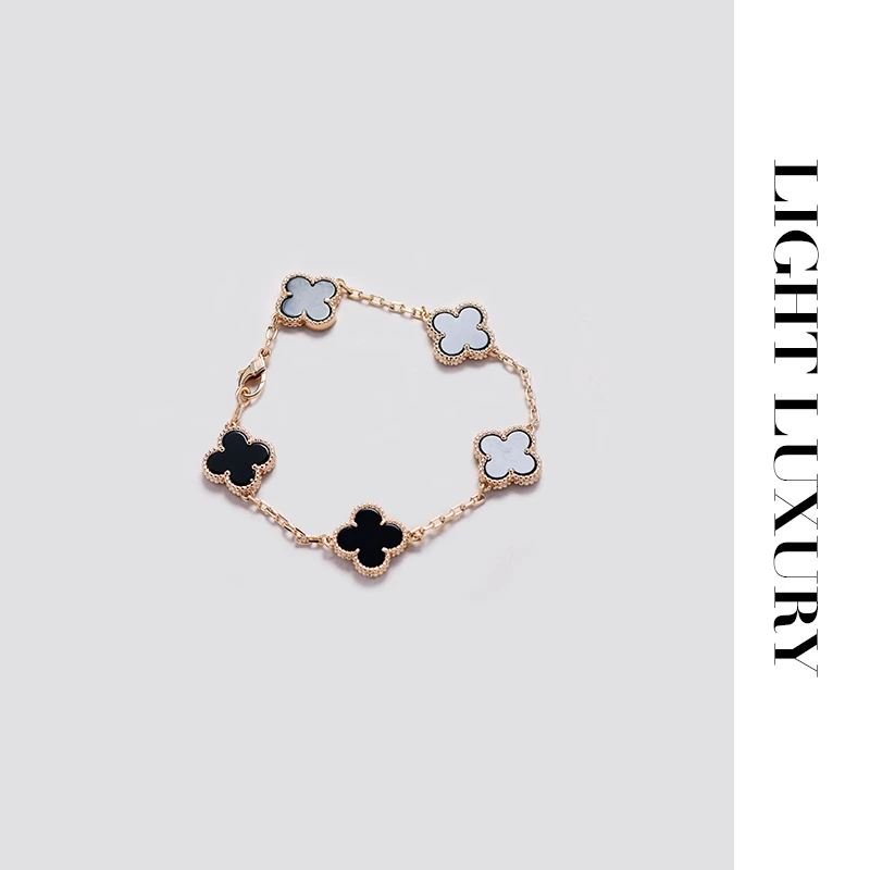 合金手链 506 V金工艺 黑色四叶草i 五花 黑色手链 女 锁骨链