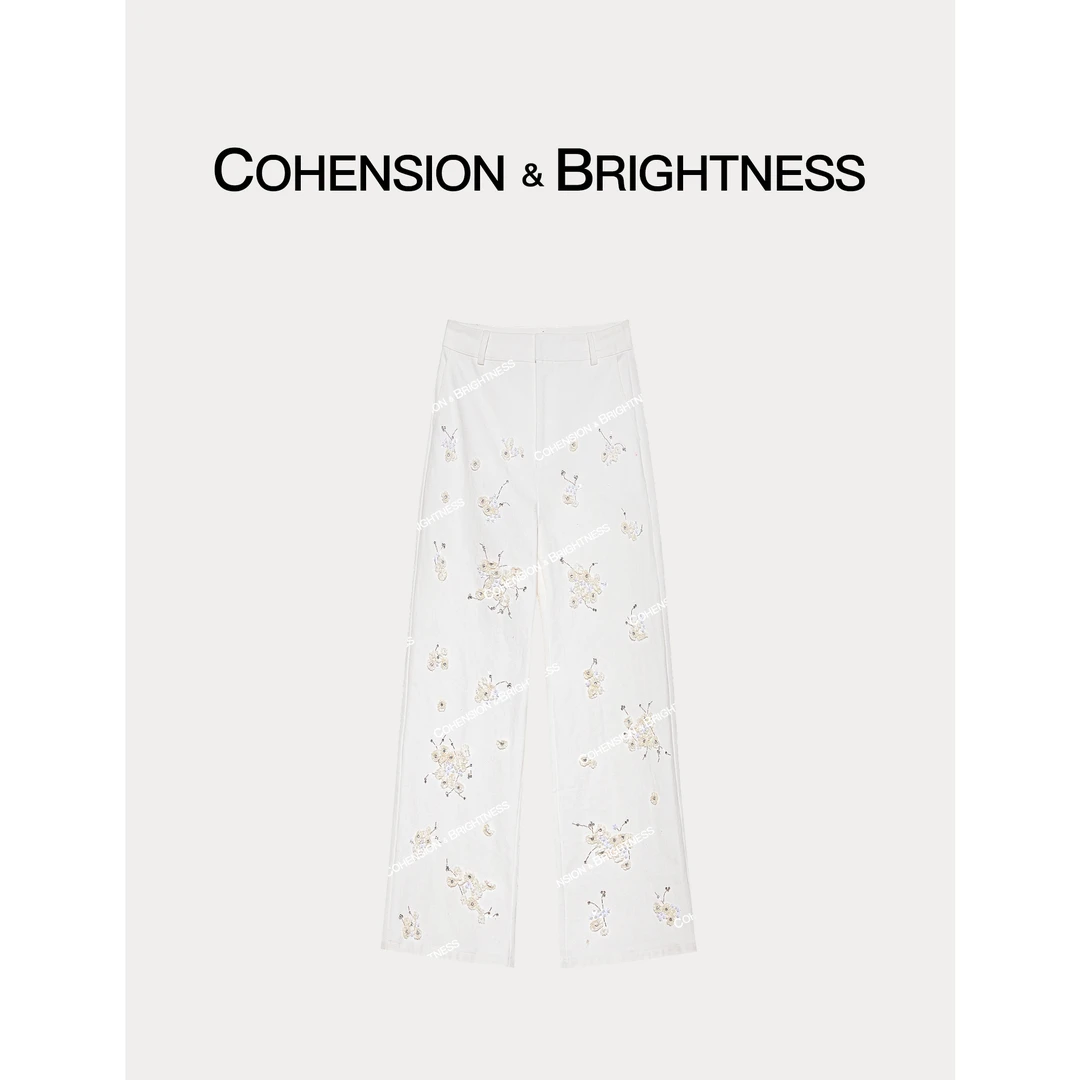 凝慧真的好【花蝶游园】春季高腰立体钉珠花直筒百搭休闲裤KQ061