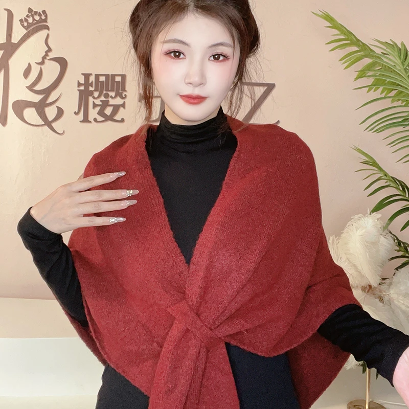 冬颜  保暖含羊毛质感不起球纯色成人女围巾秋冬披肩针织网红围脖