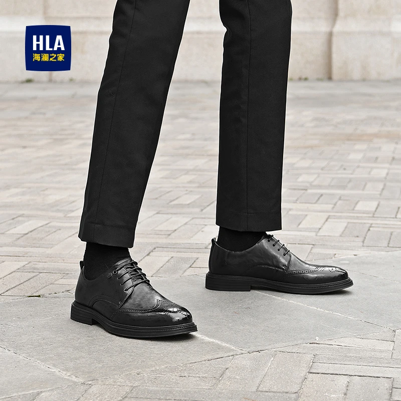 【抖音双11】海澜之家男鞋黑色正装软底德比鞋婚鞋百搭系带真皮皮鞋