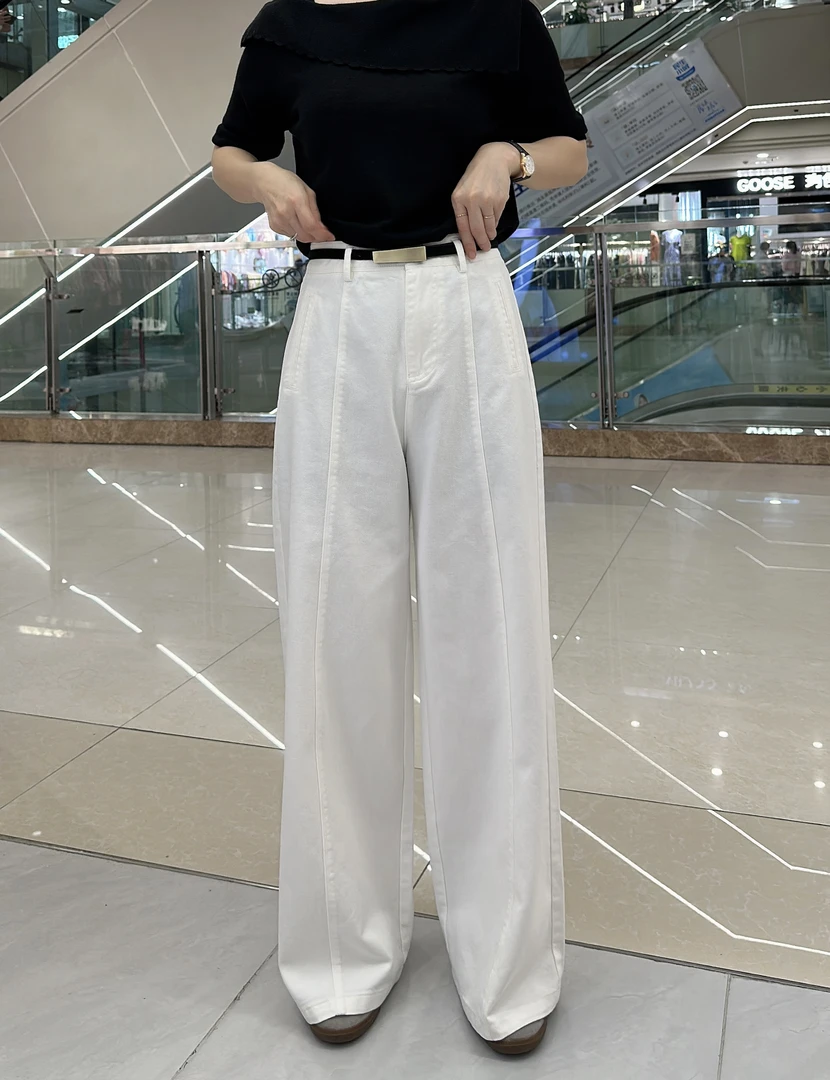 夏季新款高腰显瘦牛仔阔腿薄款长裤女韩系简约日系休闲风
