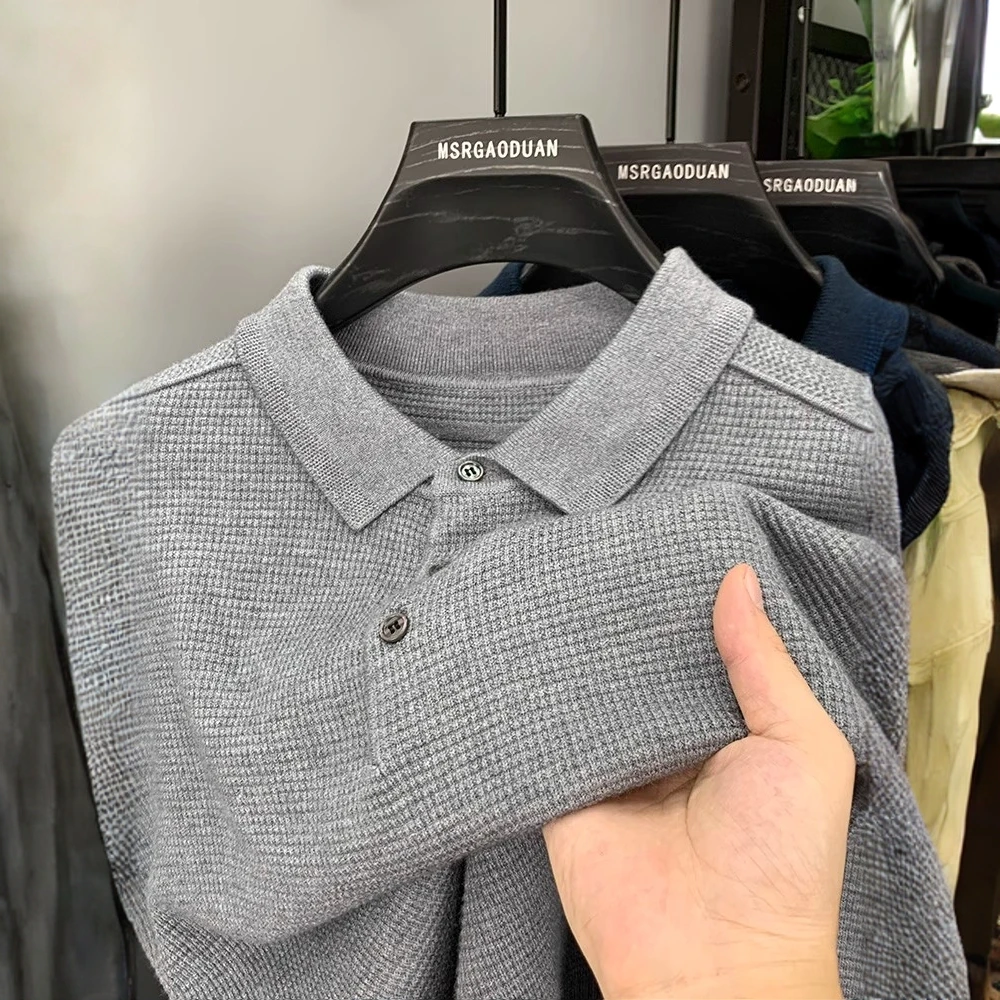 长袖T恤男春秋款翻领中年男士毛衣宽松针织打底衫带领休闲Polo衫