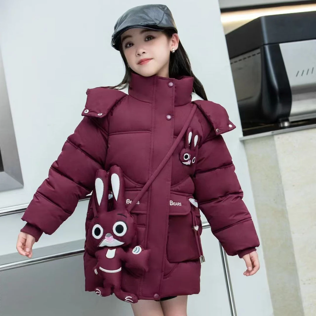 女童加绒加厚棉衣儿童男童洋气宝宝连帽中长款中大童冬季保暖韩版