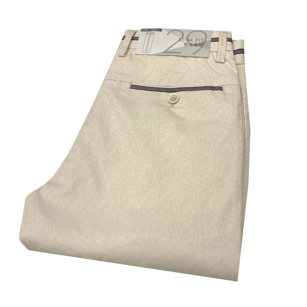春夏休闲裤浅卡其色纯色经典商务微弹中腰直筒弹力男士长裤XK242