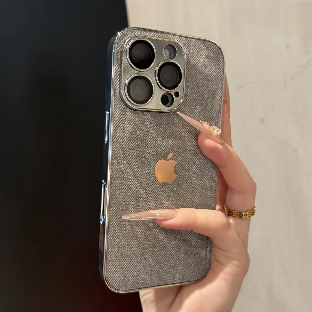 ins高级感电镀牛仔纹适用苹果16手机壳iPhone15promax全包13/12新