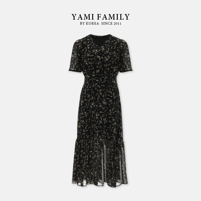 YM-LYQ-2516  夏季碎花显瘦气质复古法式收腰慵懒连衣裙