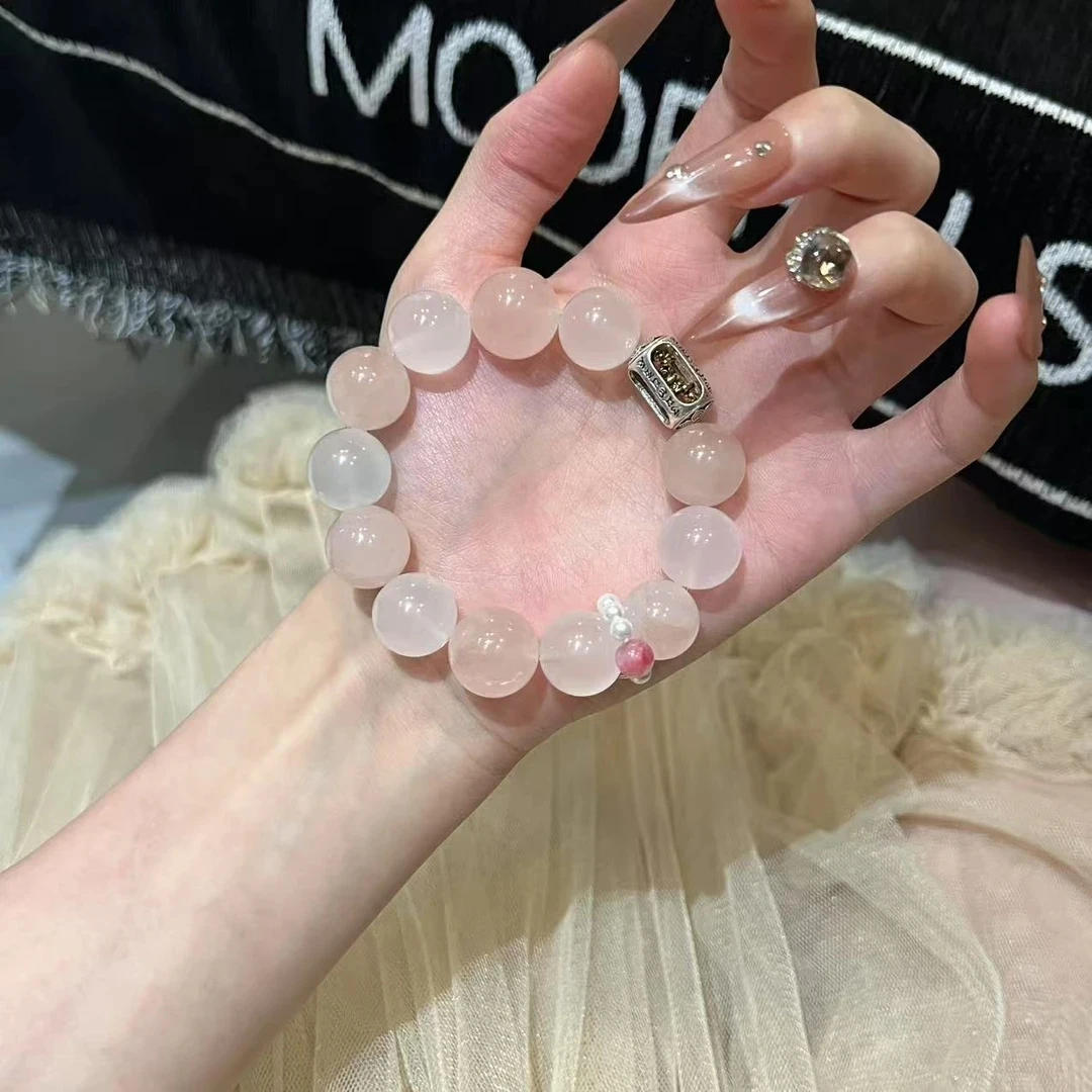D113 15mm奶白晶+西柚粉设计款手串 颜色微差