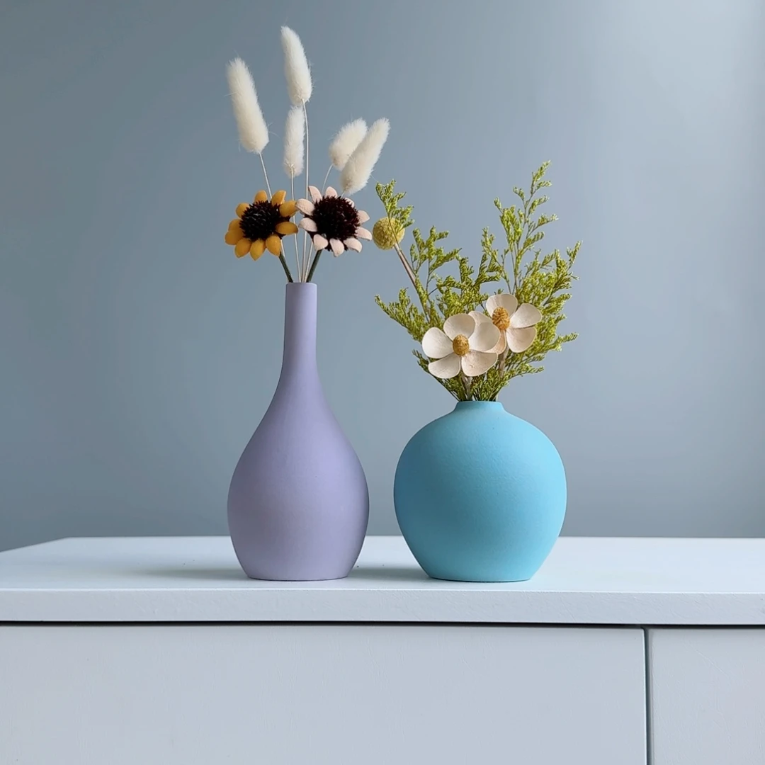 摆件陶瓷小花瓶含花总高约20-30cm