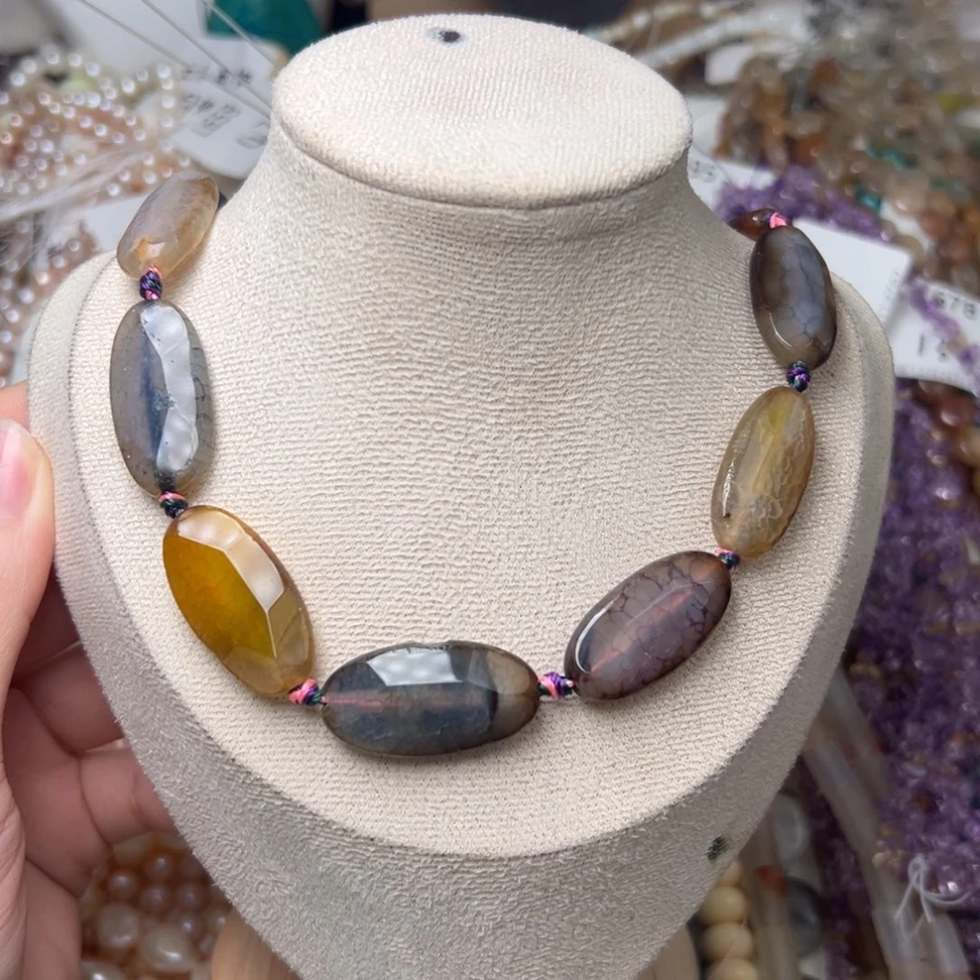 玛瑙/玉髓合金珠宝半成品L712。13.5mm天然龙鳞纹玛瑙桶珠一条