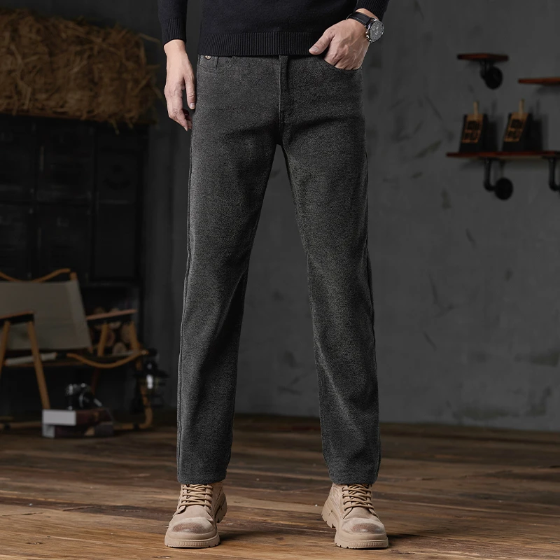 男士高端雪尼尔男裤休闲裤2025春秋新款轻奢商务修身直筒长裤子