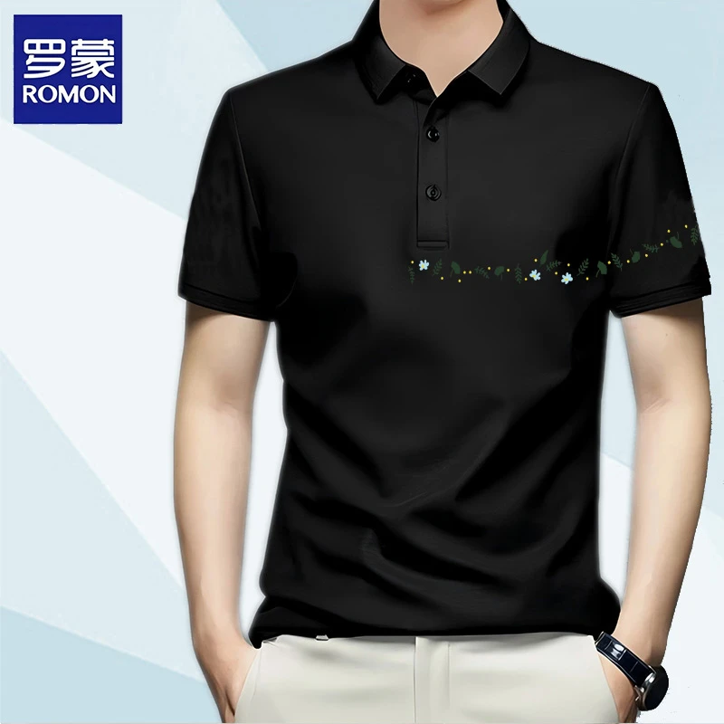 罗蒙/Romon夏季新款翻领短袖T恤00252高档轻奢商务通勤透气polo衫