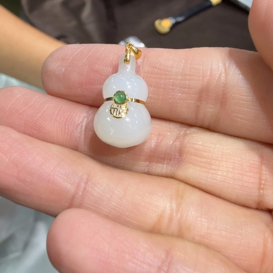 和田玉18K金镶嵌颈饰和田玉白玉葫芦TZ多样性拍一发一