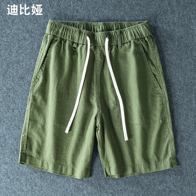 高端棉麻短裤男士夏季2025新款薄款亚麻五分裤苎麻休闲沙滩裤潮T