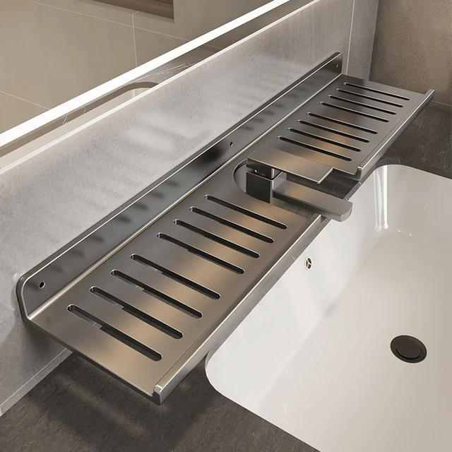 德国精工镜前卫生间置物架厕所洗手台盆洗漱台壁挂式免打孔浴室收