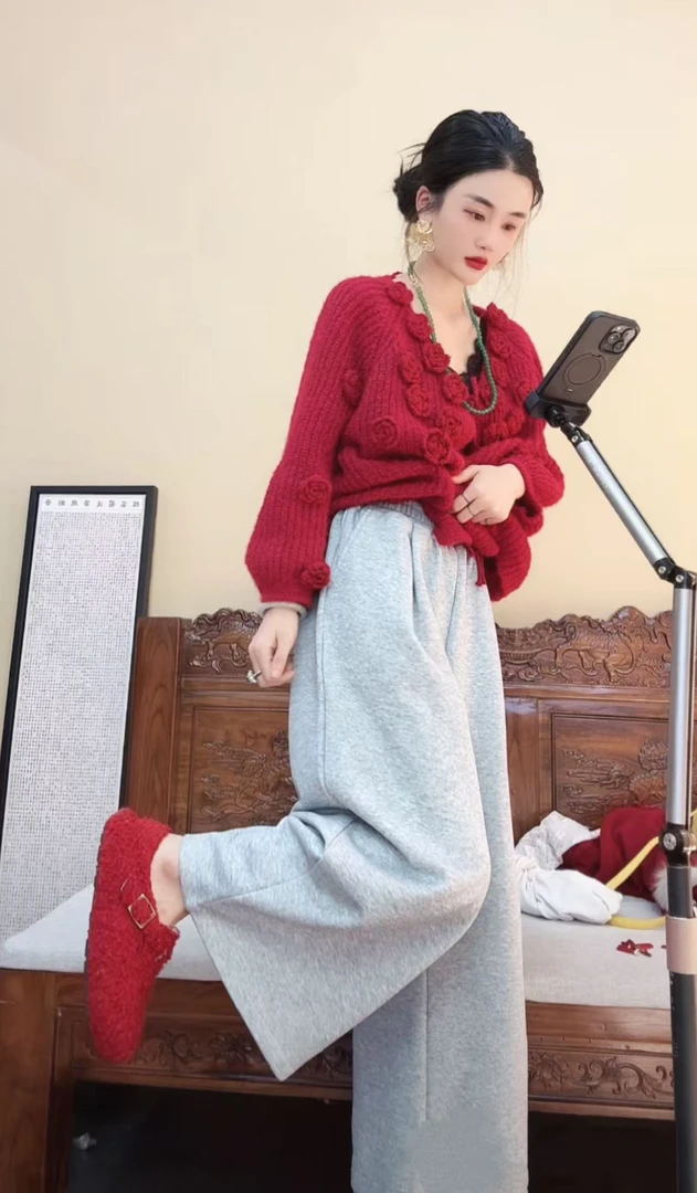 李豆儿 小众设计 韩系复古加厚9分卫裤子