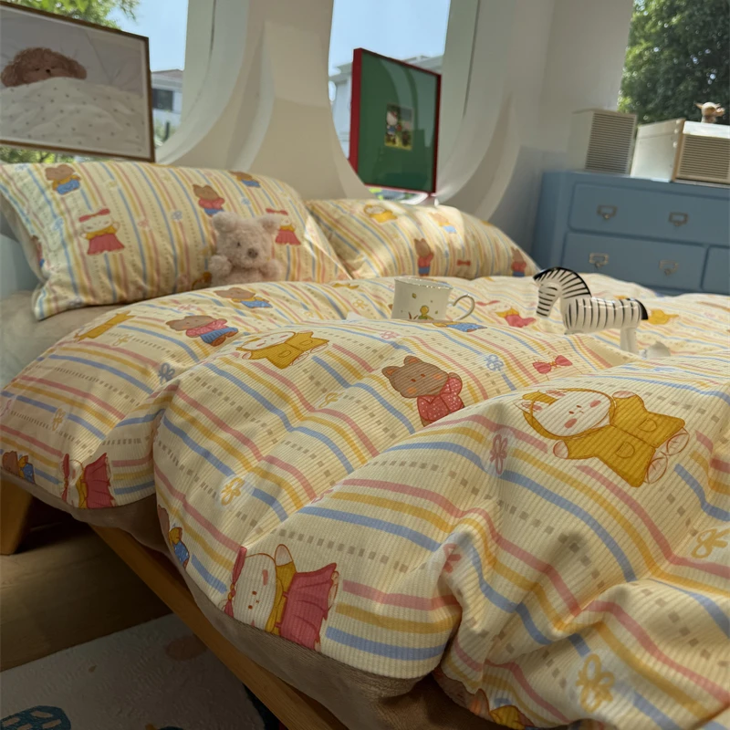 易安阁insA版灯芯绒B版牛奶绒少女秋冬宠物乐园加厚保暖四件套1.5