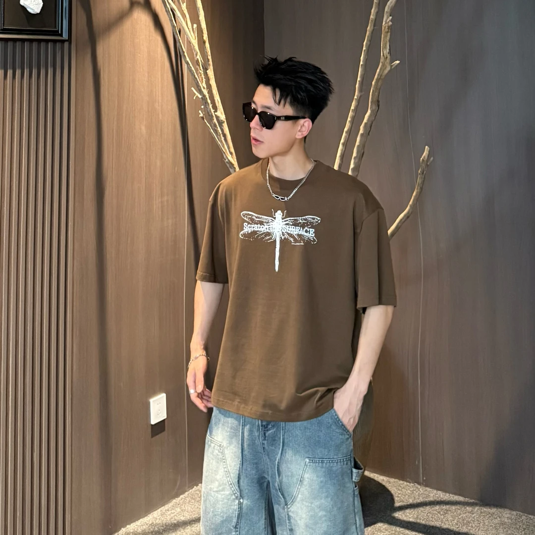 AAL2025夏季美式简约百搭显瘦凉快圆领涂鸦撞色刺绣拼接蜻蜓T071