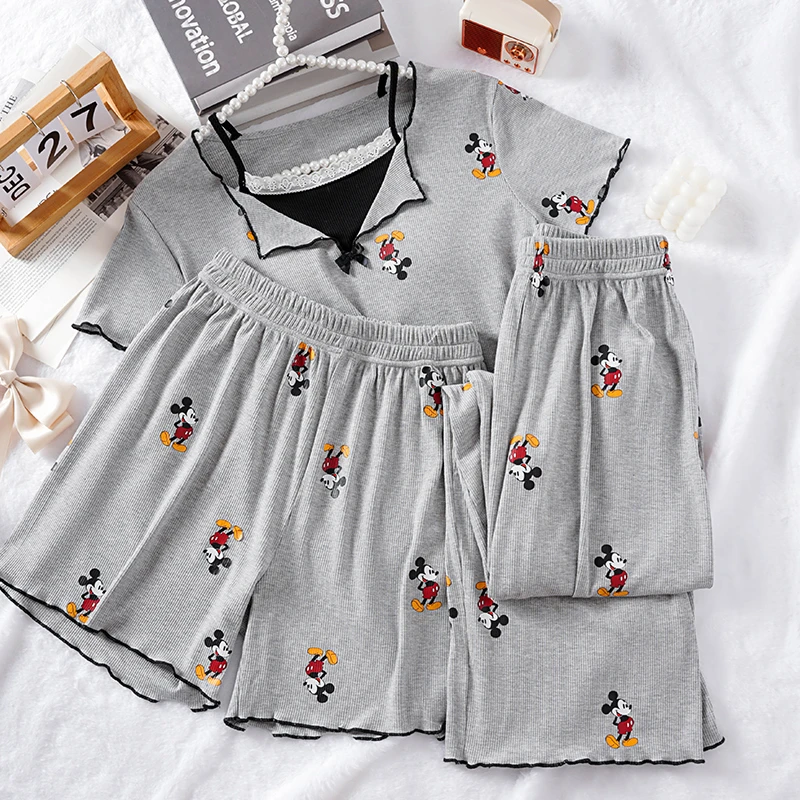 2025年春夏季新款高端宽松短袖短裤可外穿套头三件套夏天睡衣