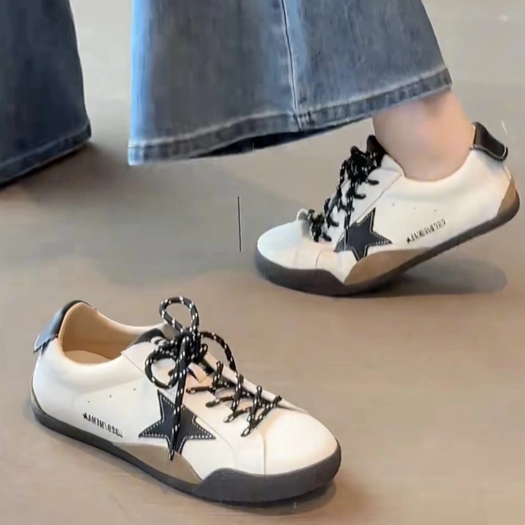 星星小白鞋女2025新款韩版复古阿甘平底德训鞋百搭休闲鞋运动板鞋