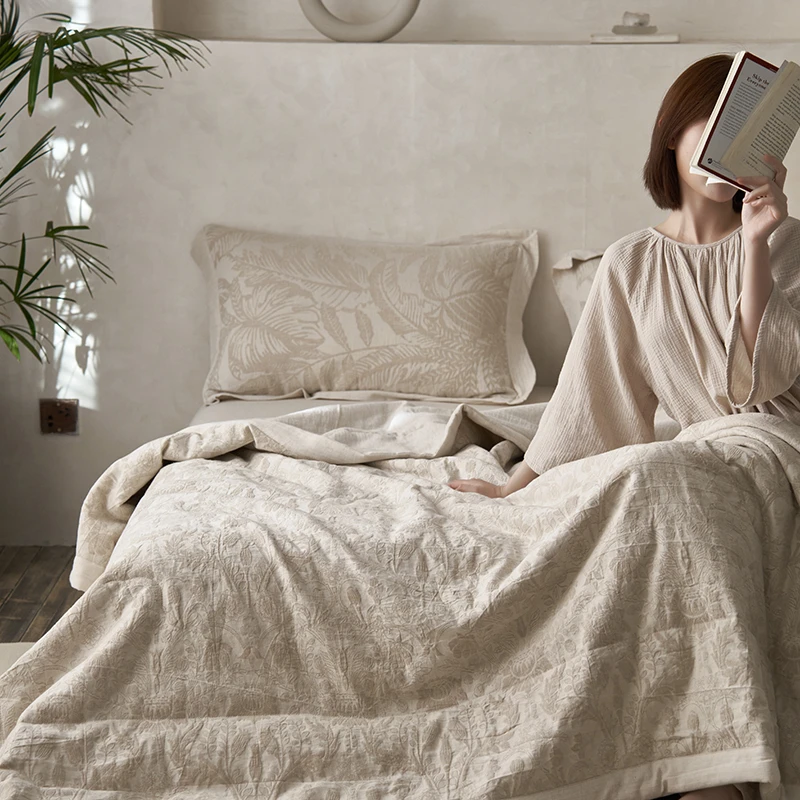 【如梦令】单人被 150*200 亚麻被夏凉被棉麻色织提花亚麻纤维填充