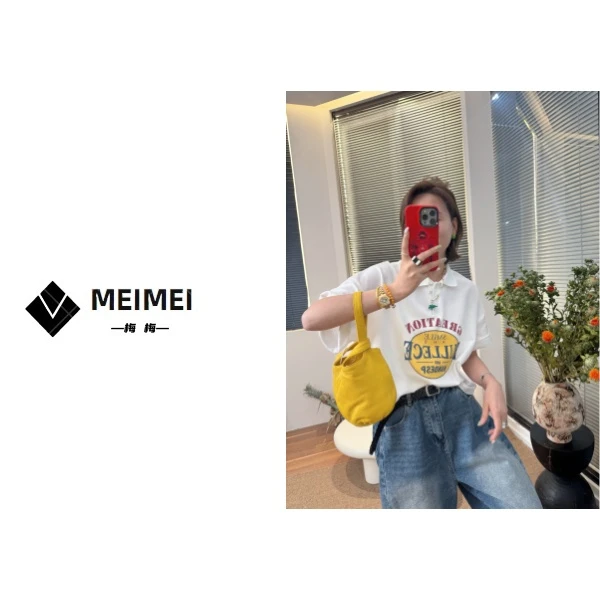 XMM.【GZ字母polo短袖T】时尚百搭潮流显瘦洋气宽松休闲圆领-T88107