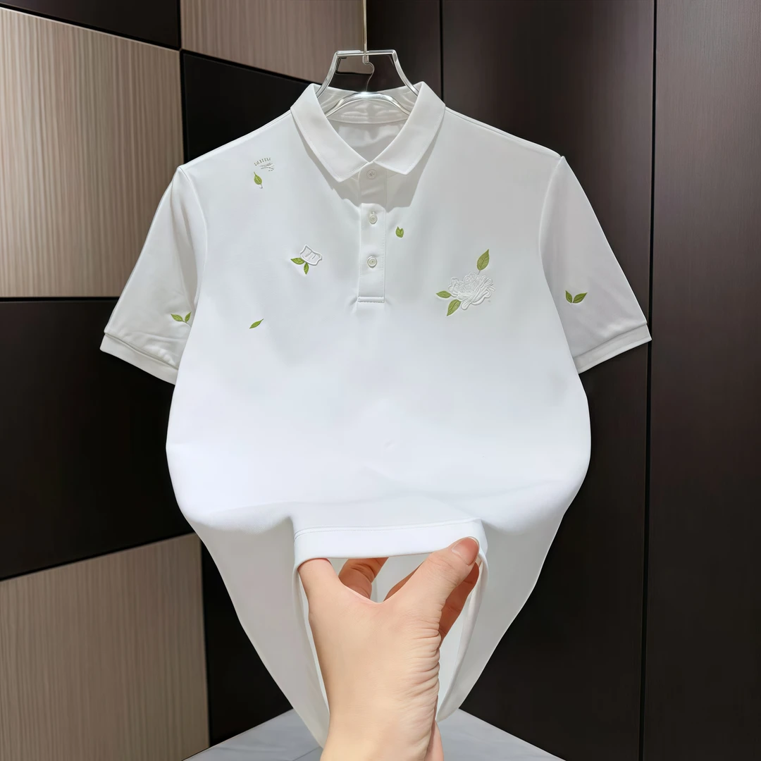 夏季新款刺绣POLO衫男士高端清新淡雅田园风儒雅气质百搭宽松T恤
