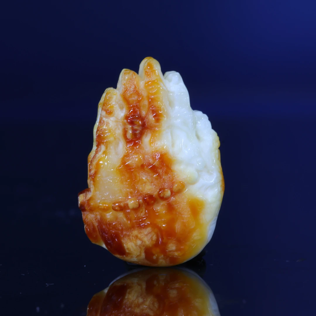 佛手蜜蜡吊坠三通背云原矿一物一图白蜡白花满蜡雕刻蜜蜡配饰-C81
