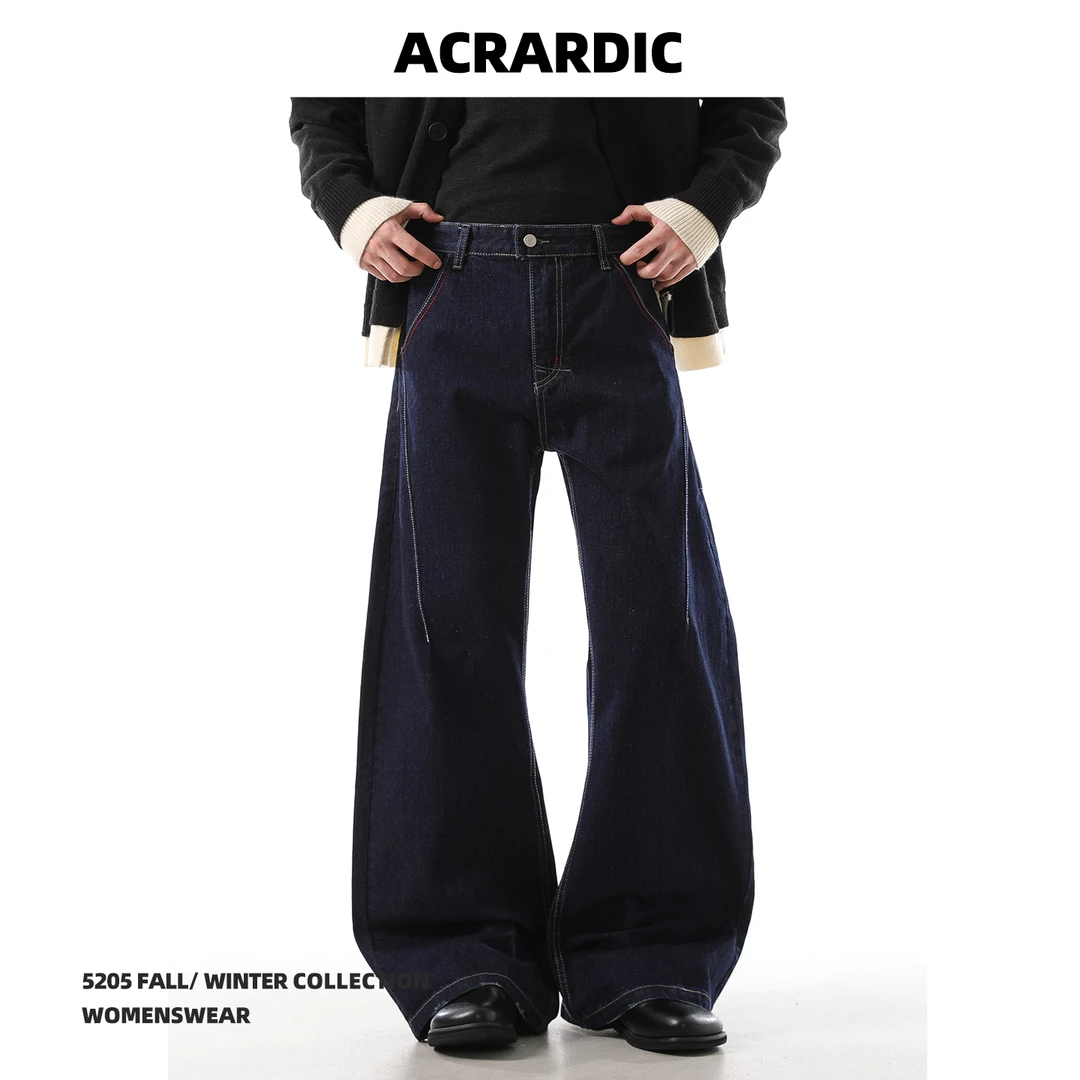 ACRARDIC潮牌简约弯刀牛仔裤男高街痞帅cleanfit宽松阔腿裤子男生